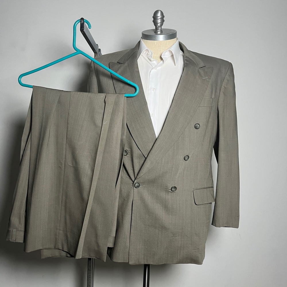 Paulo Solari Suit Mens 46R‎ 36x31 Taupe Brown Solid Double Breasted Wool 7S